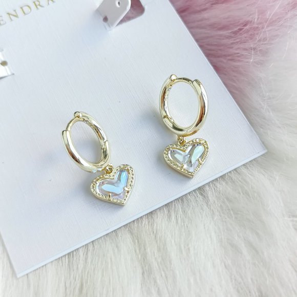 Gold Ari Heart Dichroic Glass Huggie Earrings - Picture 2 of 3